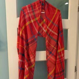 Coach Salmon Colored Plaid Long Scarf